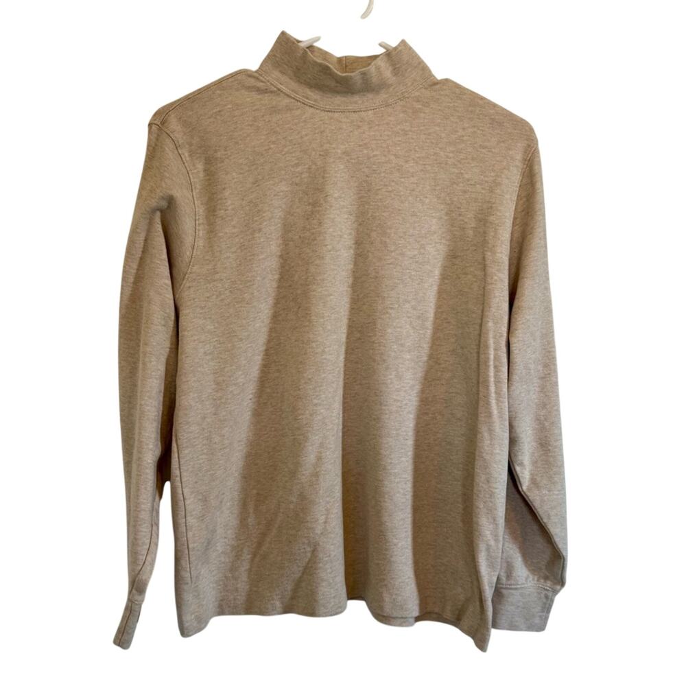 Lands’ End Womens XL Petite 18 Beige Cotton Mock Neck Long Sleeve Top
